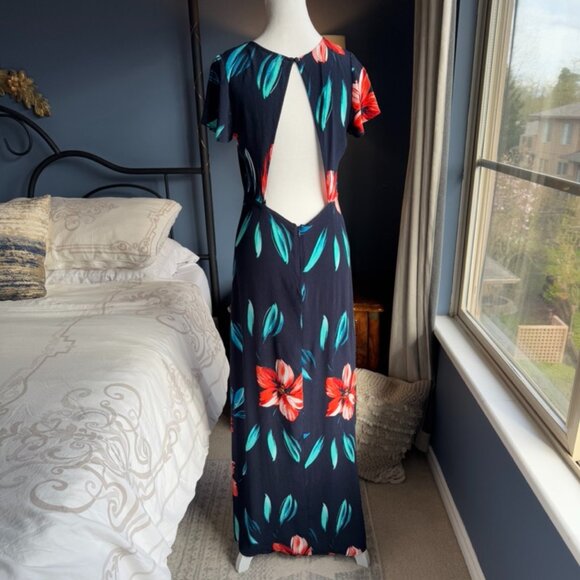Navy Blue Tropical Hawaiian Maxi Dress - Picture 5 of 12